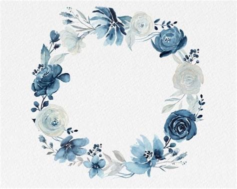 Blue Floral Wreath Navy Blue And White Flower Wreath Single Wreath