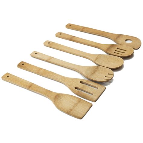 Huji Bamboo Wooden Kitchen Cooking Utensils Gadget Set Of 6 Spoon