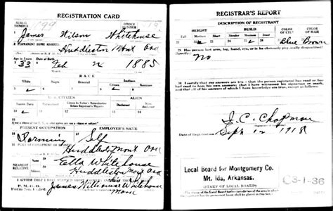 Montgomery Co Ar World War I Draft Registration Cards 1917 1918