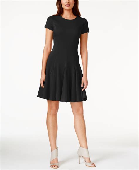 Lyst Calvin Klein Cap Sleeve Fit And Flare Dress In Black