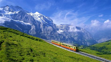 Beautiful Train Nature View In Switzerland Hd Photos Hd Wallpapers