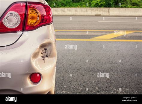 Car Has Dented Rear Bumper Damaged After Accident Stock Photo Alamy