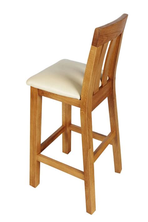 Solid Oak Billy Bar Stool With A Cream Leather Seat Pad