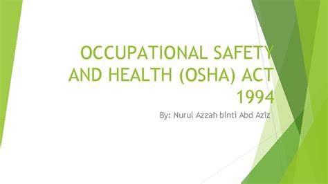 Occupational Safety And Health Osha Act 1994 By