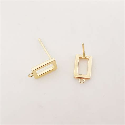 4pcs 14k Gold Rectangular Earring Post With Loop S925 Silver Etsy