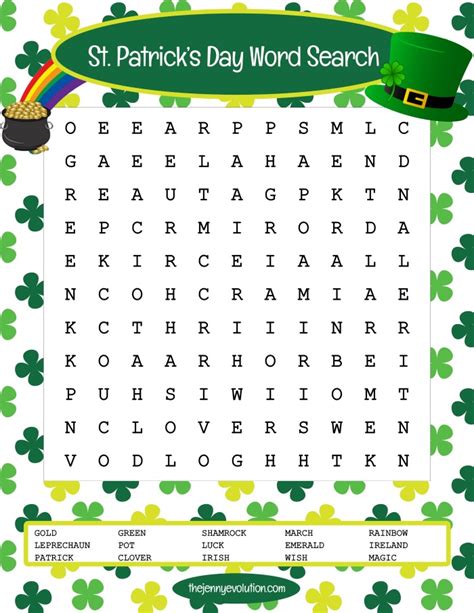 St Patricks Day Word Search Puzzle | The Jenny Evolution