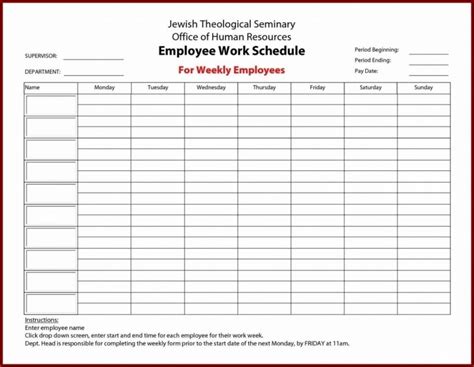 Monthly Employee Schedule Template Sampletemplatess Sampletemplatess