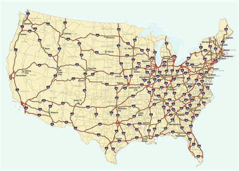 United States Interstate System Highway Map With States