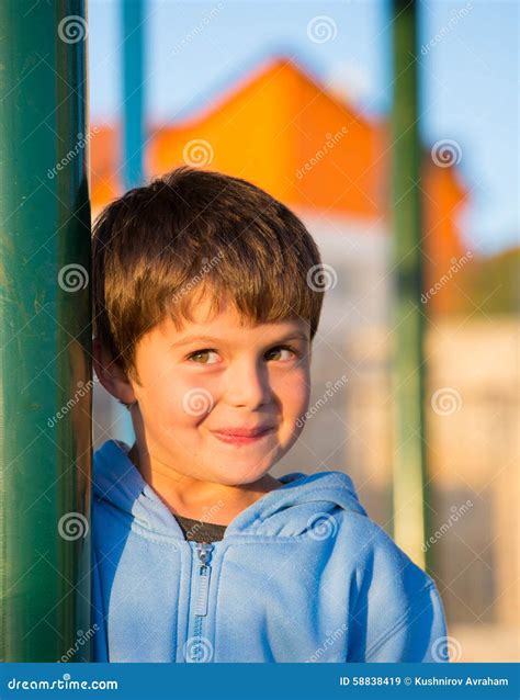 Beautiful Six Year Old Boy Laughs Stock Image Image Of Park Slide