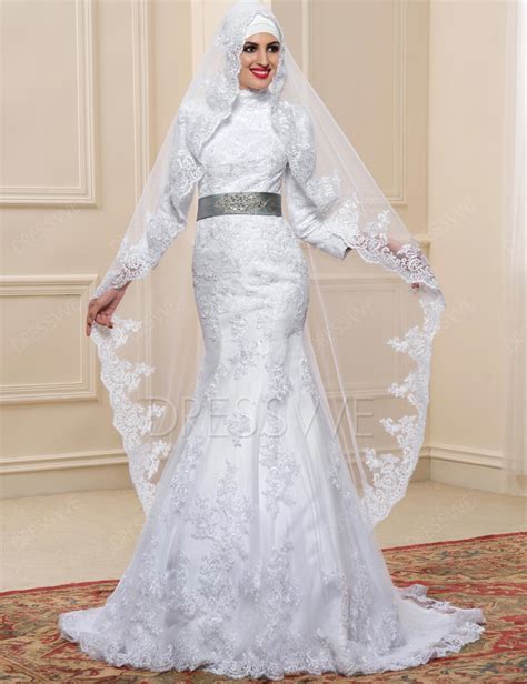 Vestido Noiva Muslim Wedding Dress Hijab Long Sleeves Arabic Wedding