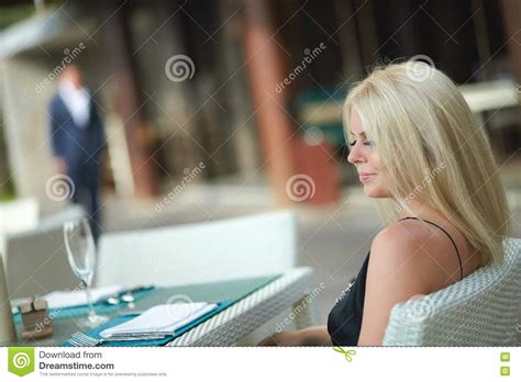 Lovely Attractive Woman Sitting In Restaurant Stock Image Image Of