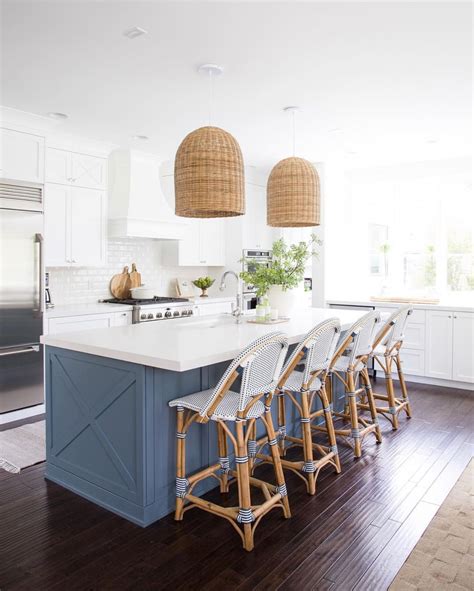 Seattle interior designer heidi caillier opts for benjamin moore decorator's white for kitchen cabinets. Island color: BM Providence Blue (With images) | White ...