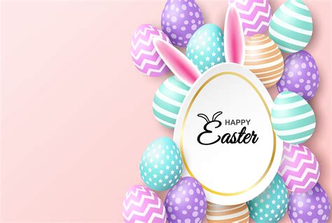 Happy Easter Celebration On Pink With Eggs And Bunny Ears 695395 Vector