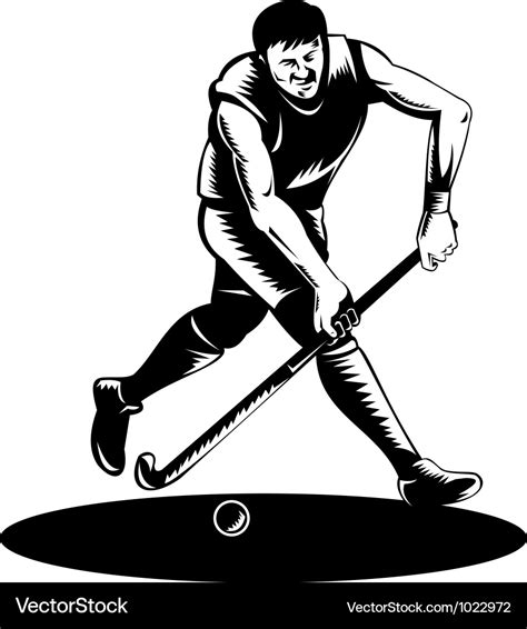 Field Hockey Player Running With Stick Retro Vector Image