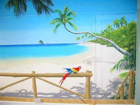 3d Murals Tropical Paradise Mural Palm Fringed Beach Murals