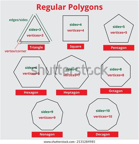 Regular Polygonsmathematical Geometrical 2d Flat Shapes Stock Vector