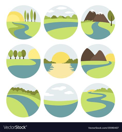 River And Landscape Icons Royalty Free Vector Image