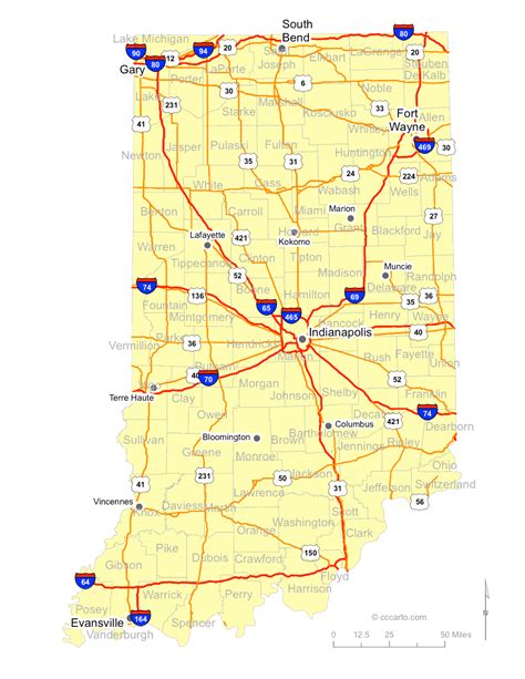 County Map Of Indiana With Roads Cities And Towns Map