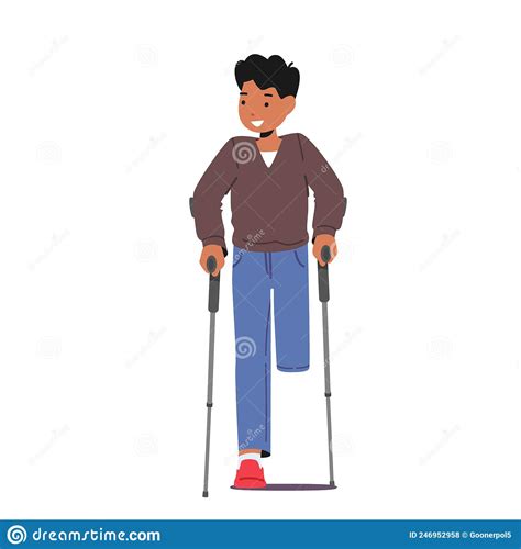Kids Disability Lifestyle Concept Disabled Boy Without One Leg Stand