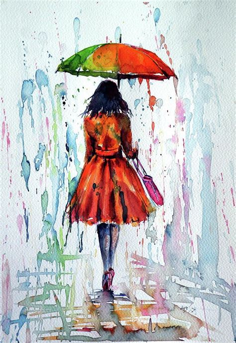 Colorful Rain Painting By Kovacs Anna Brigitta Umbrella Art Colorful Paintings Poster Color