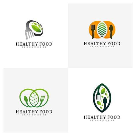 Conjunto de plantilla de diseño de logotipo de alimentos saludables