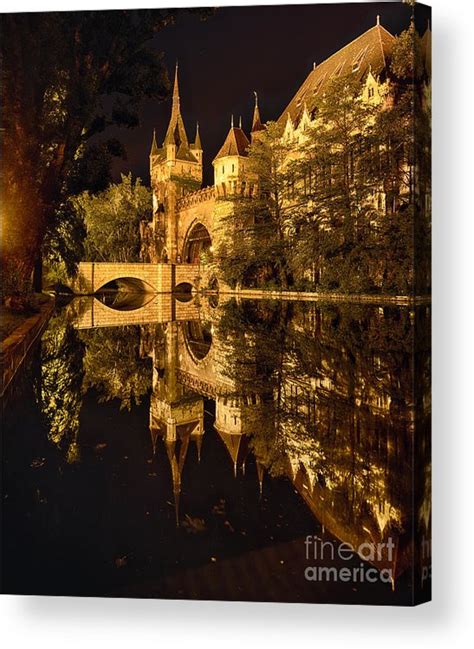 Reflections Of A Castle In A Lake At Night Acrylic Print By George Oze