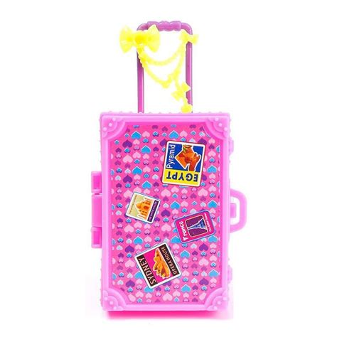 Kids Toy Plastic 3d Cute Travel Suitcase Luggage Case Trunk For Barbie