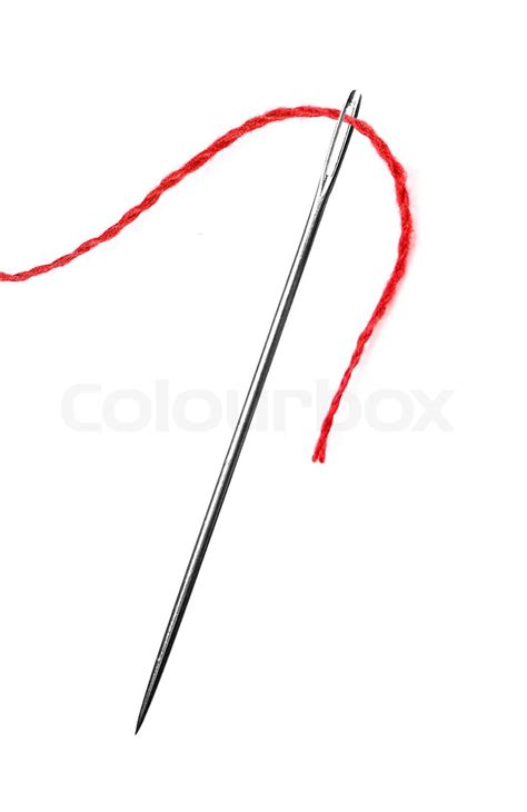 Red Thread And Needle Isolated On White Stock Image Colourbox