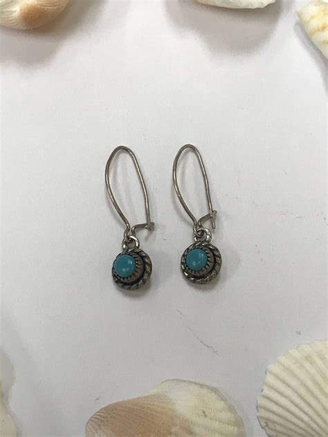Vintage Silver Dangle Turquoise Earrings L215 Etsy Turquoise