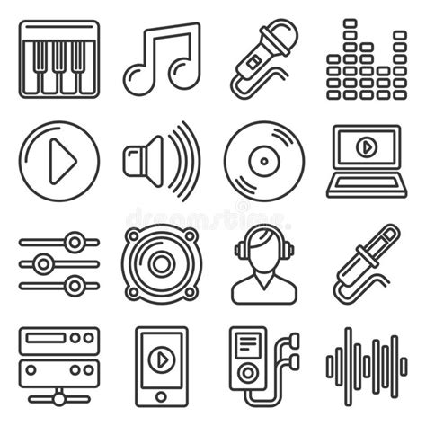 Music Icons Set On White Background Line Style Vector Stock Vector