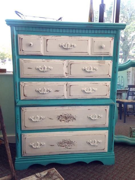 Hand Painted Two Tone Chest Of Drawers Dresser Shabby Chic Distressed
