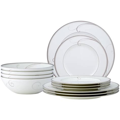 Noritake Platinum Wave Whiteplatinum Porcelain 12 Piece Dinnerware Set