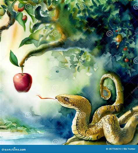 Forbidden Fruit In The Garden Of Eden Stock Illustration Illustration Of Story Name 287754674