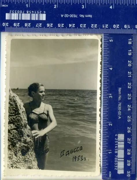 Vintage Color Photo Ussr Nude Woman Beautiful Girl Swimwear Beach