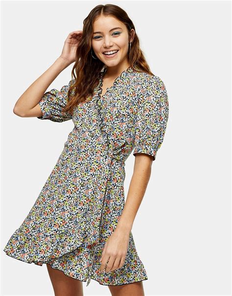Topshop Ditsy Floral Wrap Mini Dress In Multi Fashion Gone Rogue