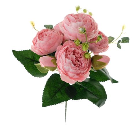 32cm Rose Pink Silk Peony Artificial Flower Bush Cheap Home Wedding