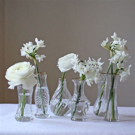 Set Of Clear Glass Vases With Gold Rim On Tray Wedding Centrepiece