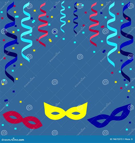 Festive Background With Carnival Masks Confetti And Paper Streamers