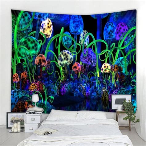 Psychedelic Magic Mushroom Tapestry Trippy Wall Hanging Etsy