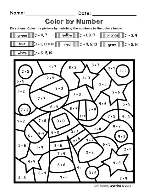 1st Grade Kindergarten Color By Number Worksheets Kind Worksheets