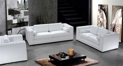 White Leather Sofa Set With Crystals He 708 Leather Sofas