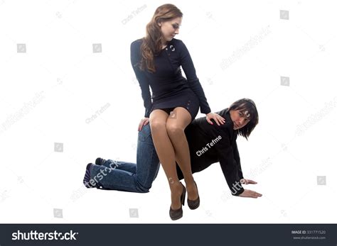 Woman Sitting On Man In Black Isolated Photo With White Background 331771520 Shutterstock