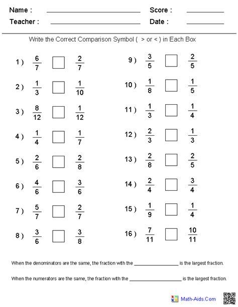 Add the numerators and place the sum over the common denominator. Denominators and Numerators Comparison Worksheets This is a good worksheet for teaching students ...