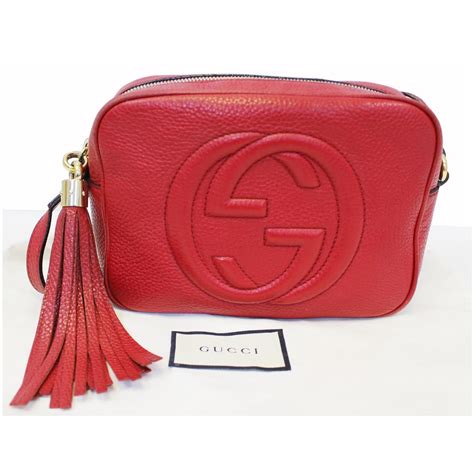 Gucci Soho Disco Pebbled Leather Small Crossbody Bag Red Us