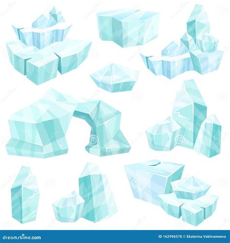 Realistic Set Of Ice Crystals Broken Icebergs Cold Frozen Blocks Of