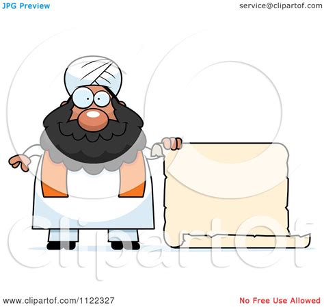 Cartoon Of A Chubby Muslim Sikh Man With A Sign Royalty Free Vector