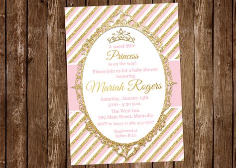 Princess Baby Shower Invitation Pink Gold Digital Or Printed On