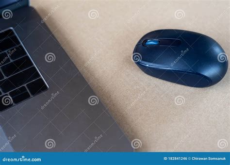 Laptop With Mouse On Brown Texture Stock Photo Image Of Home Design