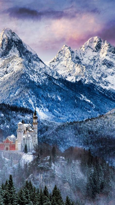 Download Neuschwanstein Castle Mountains Winter Nature 1080x1920