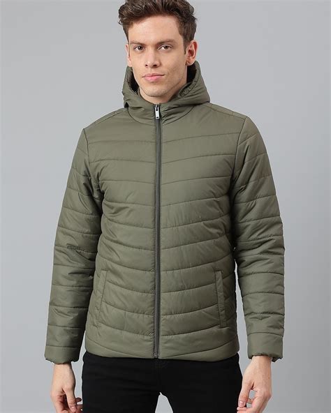 Buy Mens Green Puffer Hooded Jacket For Men Green Online At Bewakoof